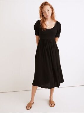 Madewell Puff-Sleeve Scoop Midi Dress